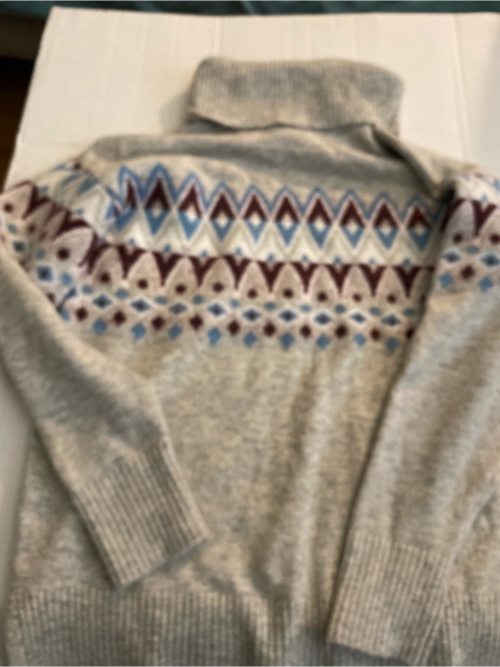LOFT Cream Turtleneck Sweater with Blue & Burgundy Fair Isle Yoke